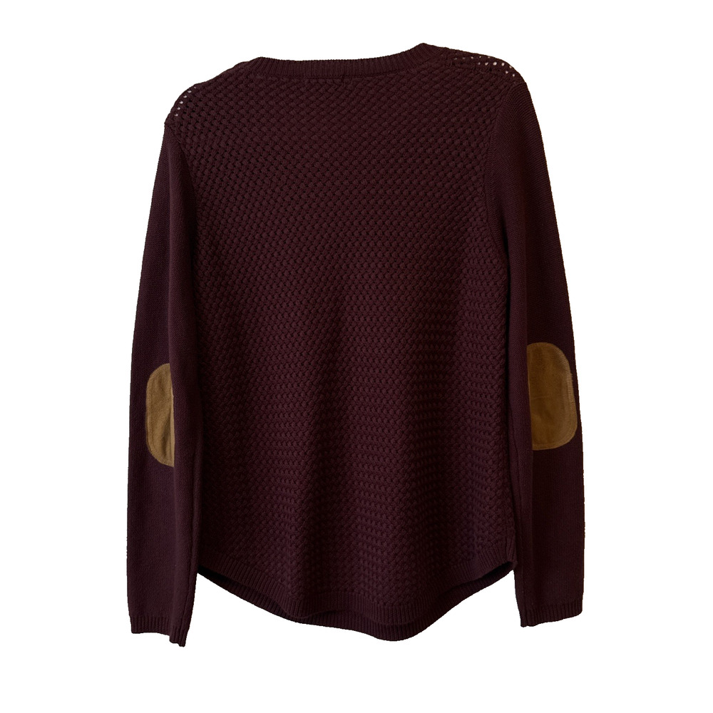 Lefty & Me Womens M Lattice Knit Elbow Patch Tunic Sweater Equestrian Fall Comfy